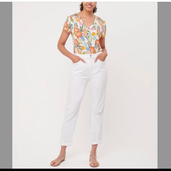 NWT LOFT High Rise Slim Pocket Boyfriend Jeans In White - Picture 1 of 4